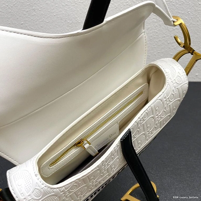 Cheap Dior White Calfskin Christian Oblique Bag Black Saddle Embossed 0716 Luxury